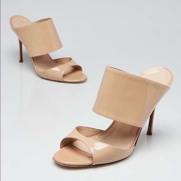 Manolo Blahnik Sz 37.5 Ripta Beige Mule OpenToe - Picture 2 of 5